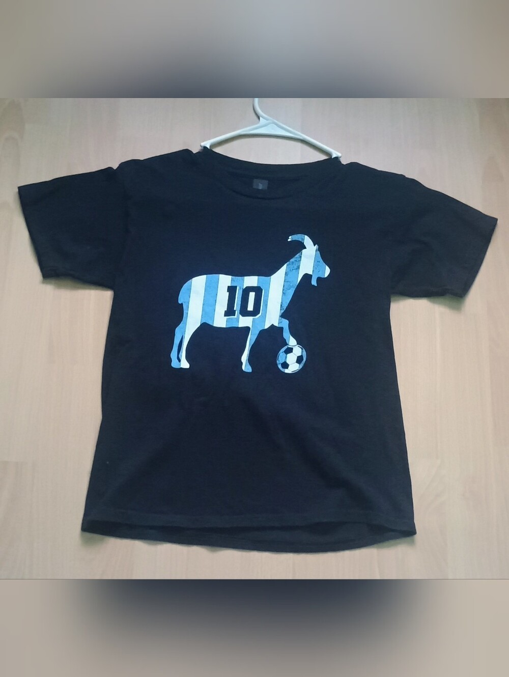 Kids Black Messi Argentina GOAT Tee Size Medium